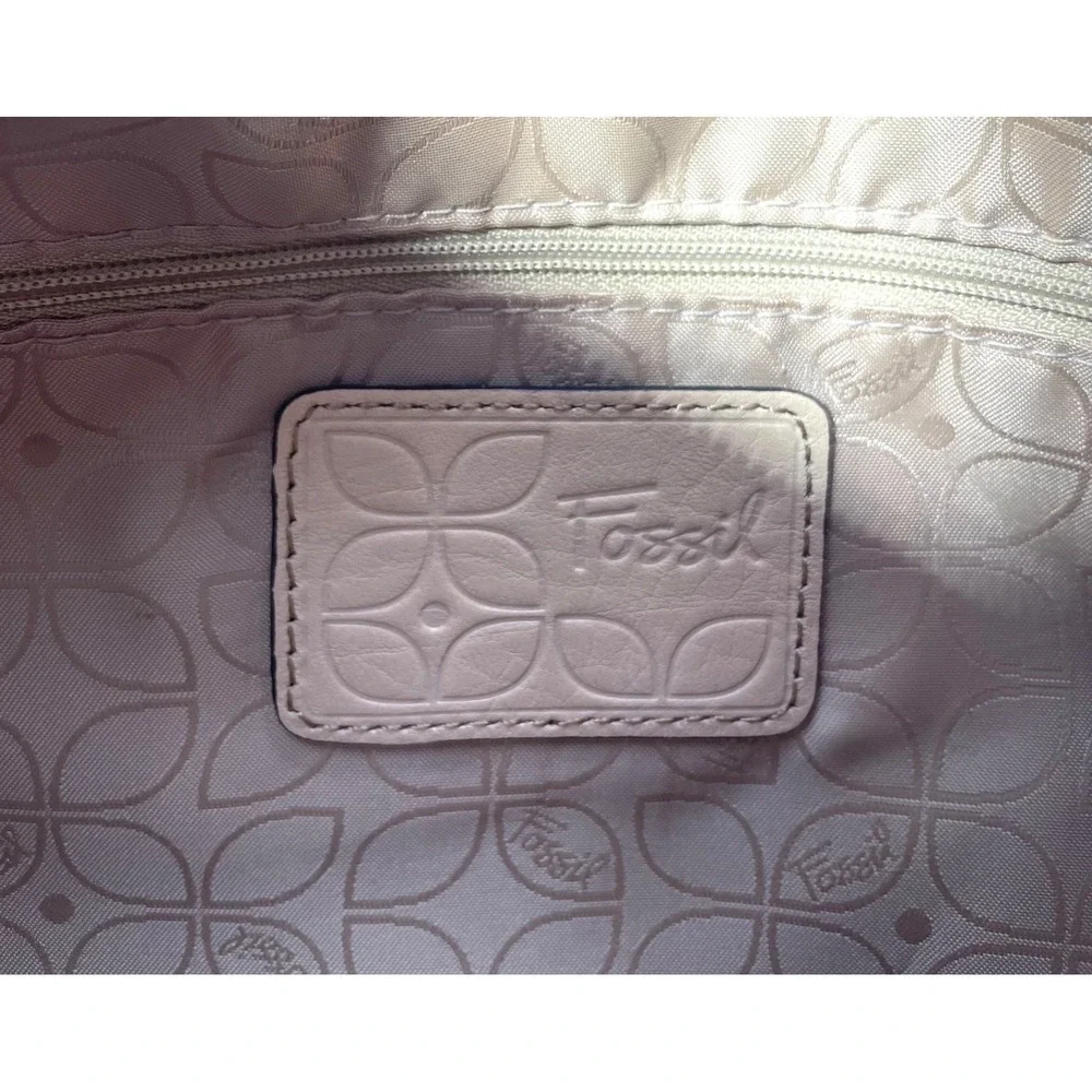 Fossil Leather Hobo Shoulder Bag Beige Tan Front Zip Pocket Slouchy Purse